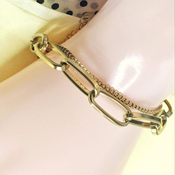 14K Gold Double Chain Link Bracelet on 925 Silver - Picture 5 of 7